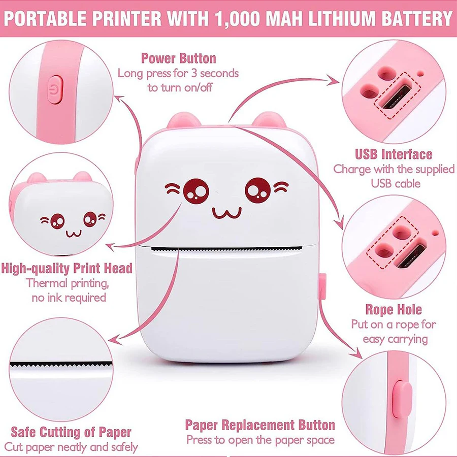 Portable Bluetooth Inkless Thermal Mini Pocket Label Printer For Student - Image 5