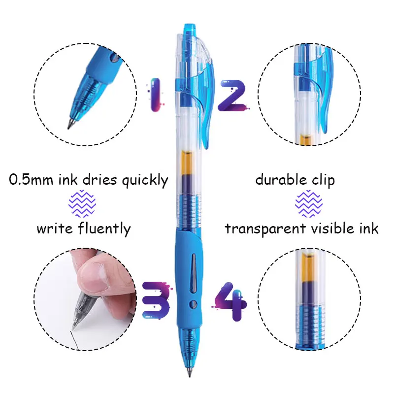 Retractable Gel Pen Set 0.5mm Replaceable Refill Smooth Writing - Image 2